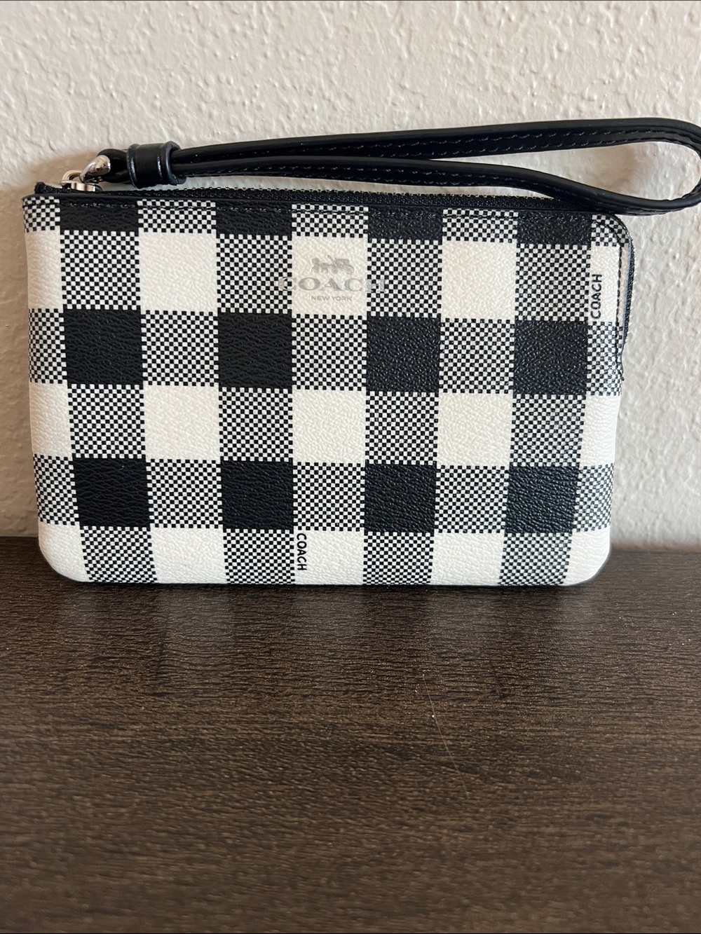 Coach Corner Zip Wristlet with Gingham Print